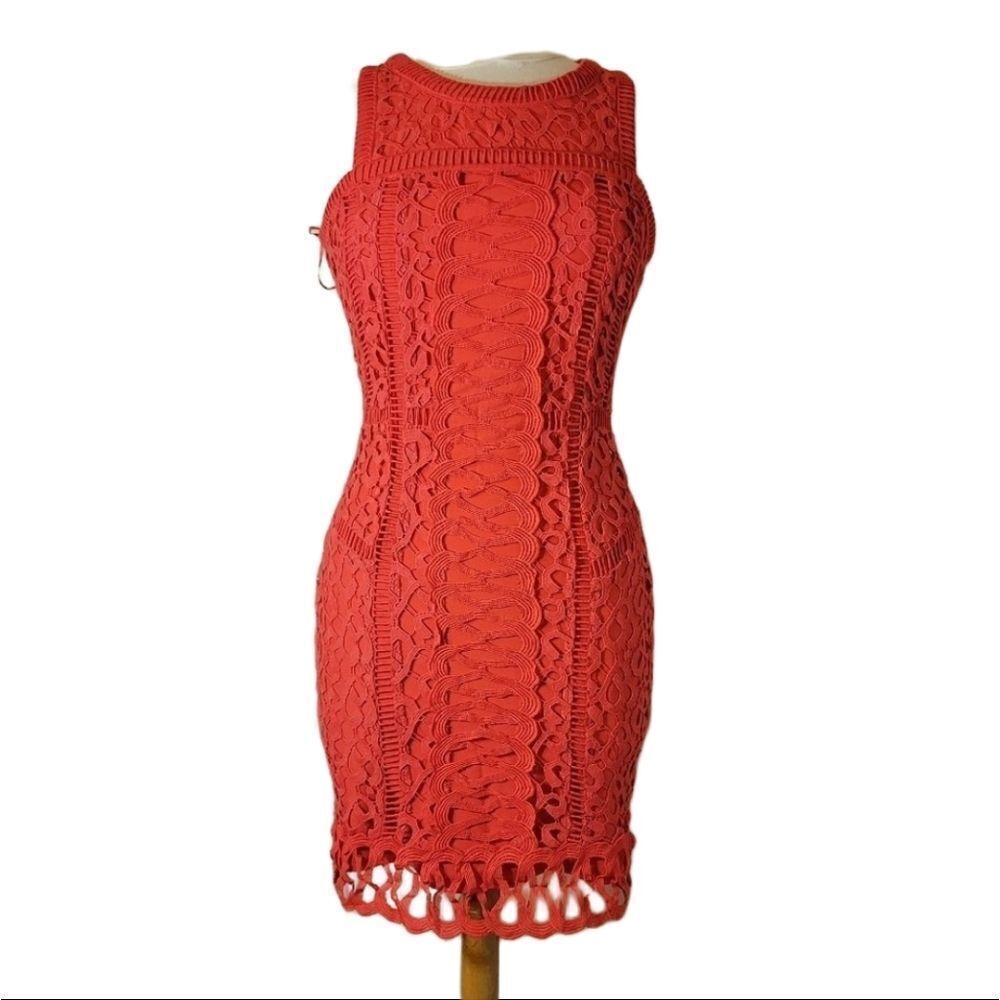 Greylin Red Inset Lace sheath Dress sz XS - Picture 3 of 12